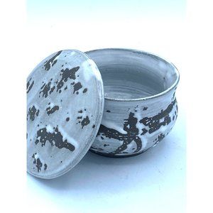 Glazed Raku Pottery Lidded Splatter Drip Dish Vintage /Signed